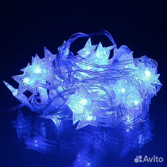 Гирлянда звёзды 40 свд, 5 метров, синяя, малина, ж