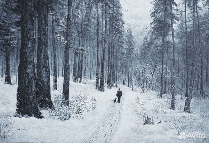 Картина. Графика. Пейзаж. Зима