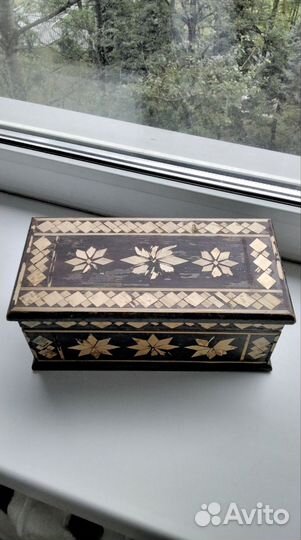 Шкатулка,дерево,инкрустация- соломка,СССР