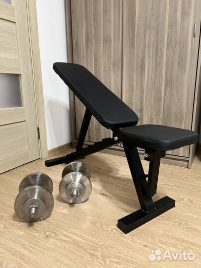 Скамья силовая + гантели разборные сталь