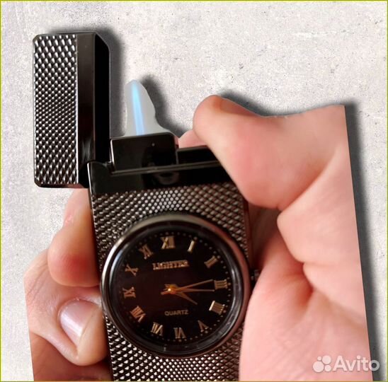 Подарочная газовая оникс (2) зажигалка с часами