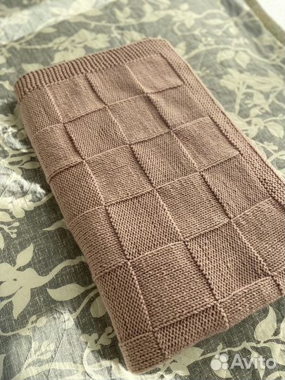 Плед вязаный ручная работа меринос 120/ 140