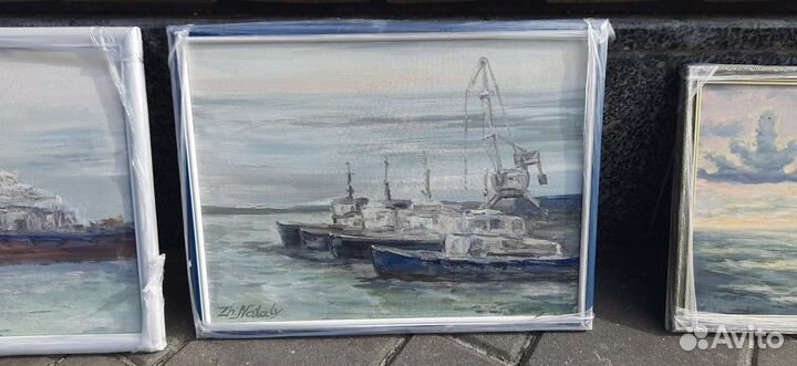 Порт, буксиры у причала Картина маслом ZhNataly