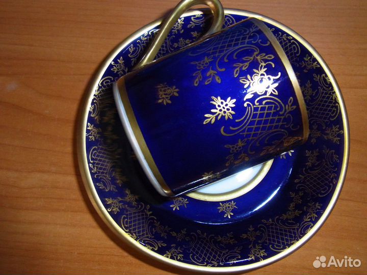 Кофейная пара Райхенбах, кобальт, золото ГДР