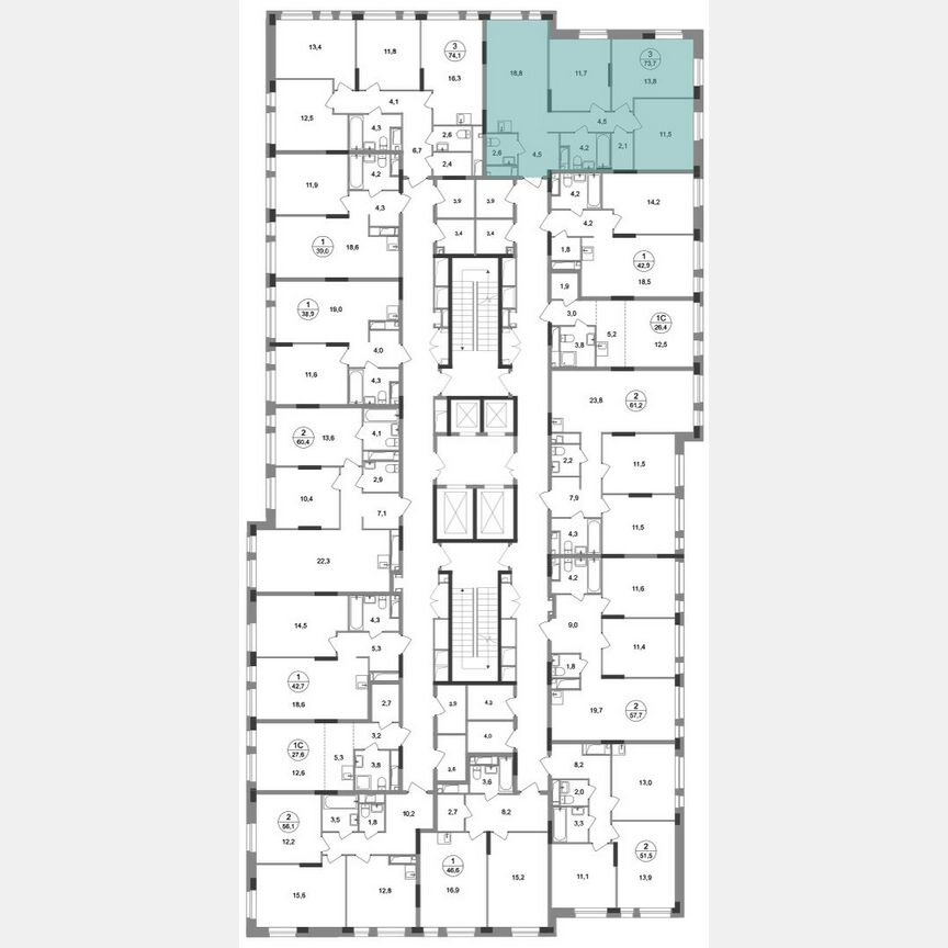3-к. квартира, 73,7 м², 10/19 эт.
