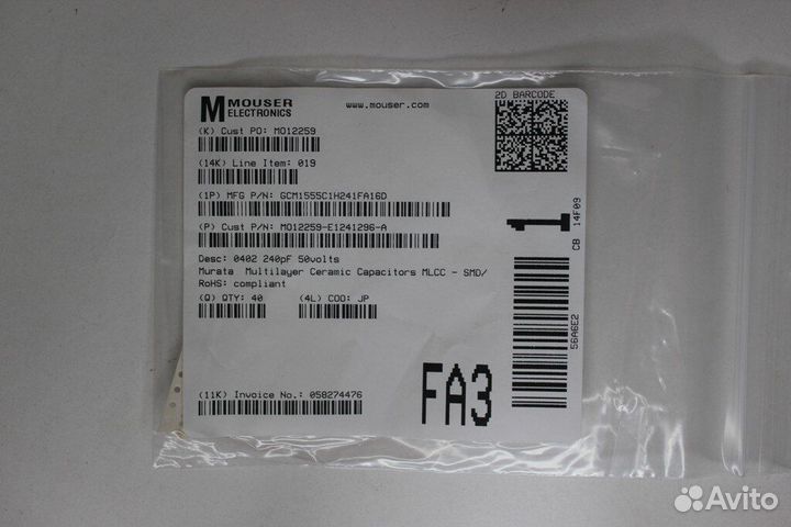 40 шт GCM1555C1H241FA16D Конденсаторы 0402 240pF 5