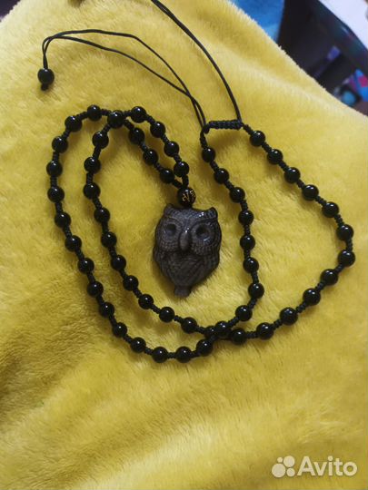 Кулон сова обсидиан