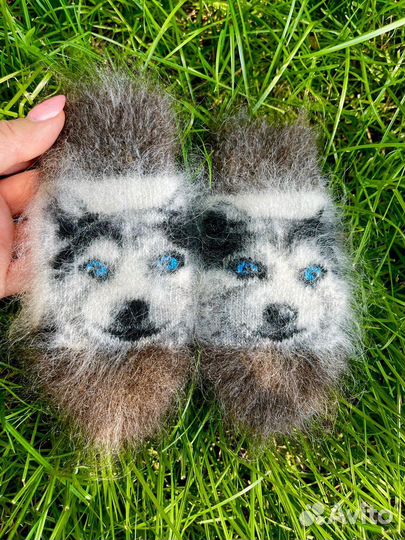 Детские пуховые варежки хаски