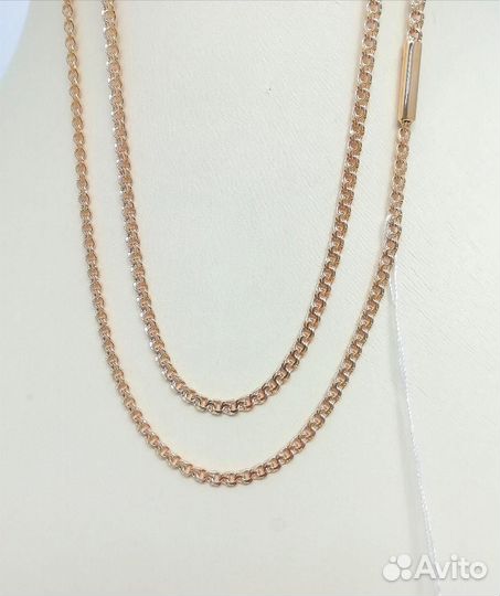 Золотая цепочка Бисмарк из красного золота 585 про