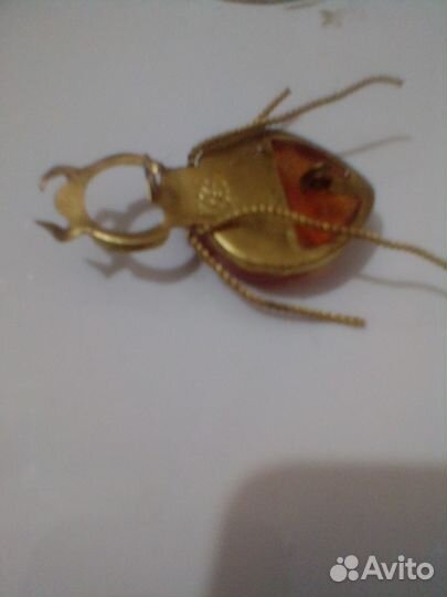 Брошь жук скарабей янтарь клеймо рэфс СССР