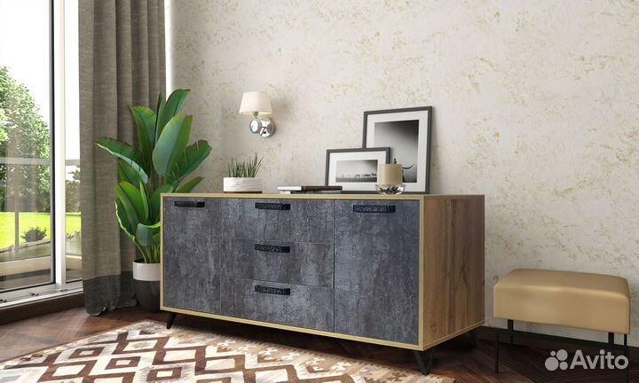 Тумба с ящиками Пируэт вотан/бетон темный 1419