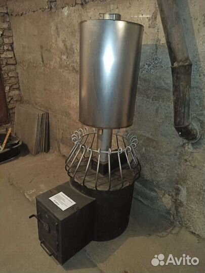 Банная печь Корзинка вт бак на дымоходе