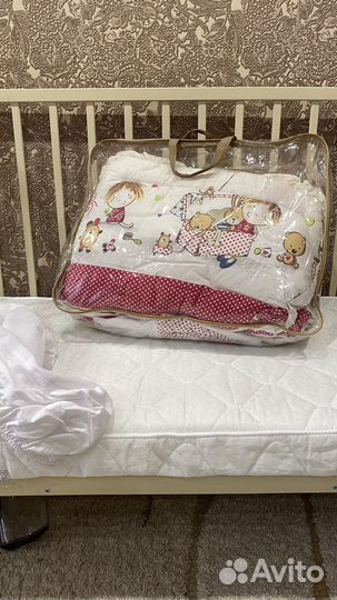 Детская кровать+ матрас+бортики с пост бельем