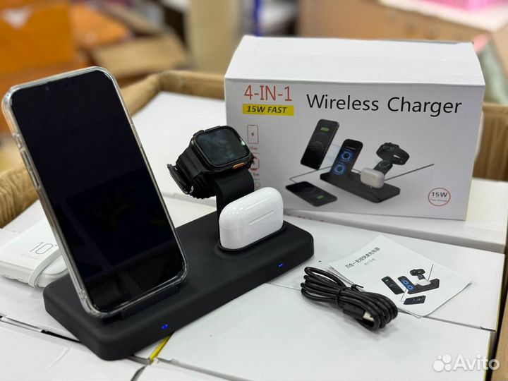 Беспроводная зарядка 3 в 1 Док станция 4 в1