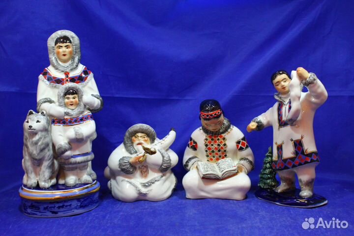 Статуэтки фарфоровые Эскимосы Чукчи Север золото с