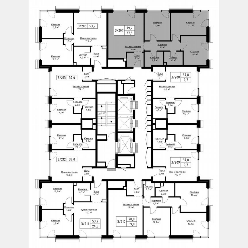 3-к. квартира, 78,2 м², 27/30 эт.