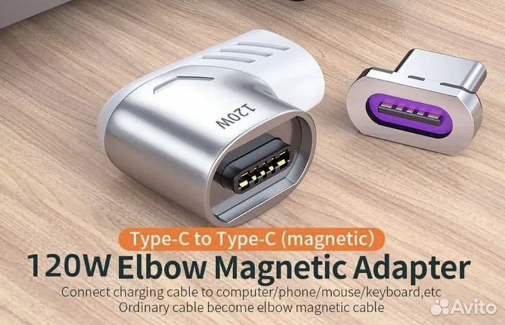Магнитный переходник Macbook Type-C угловой 120W С