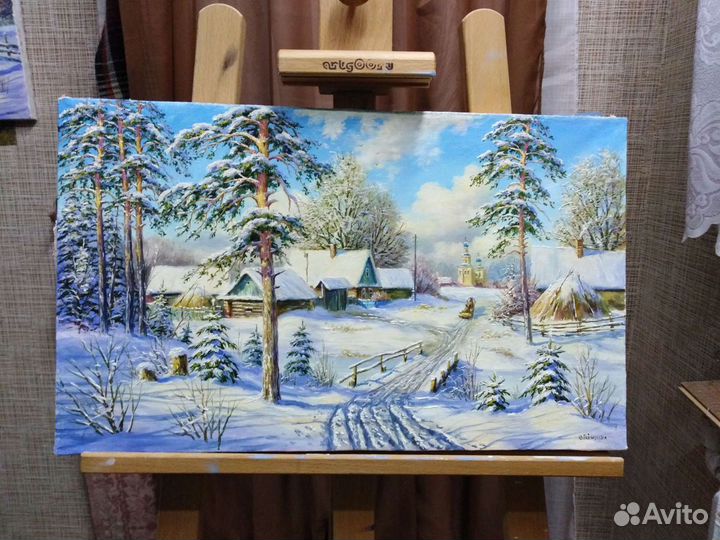Картина масленными красками, масло, холст. зима