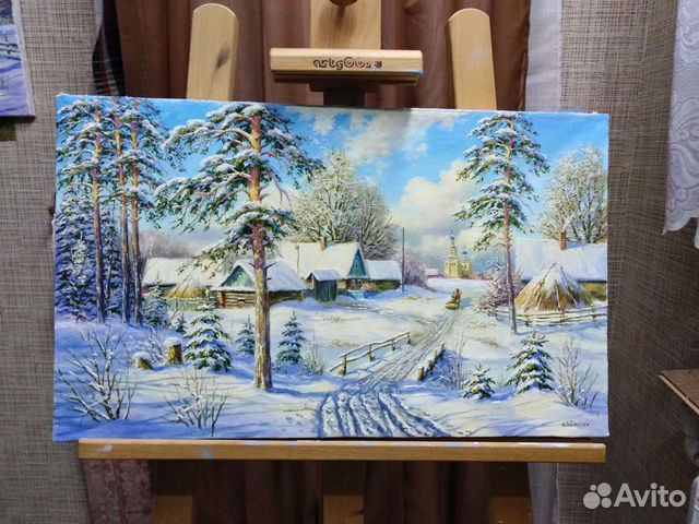 Картина масленными красками, масло, холст. зима