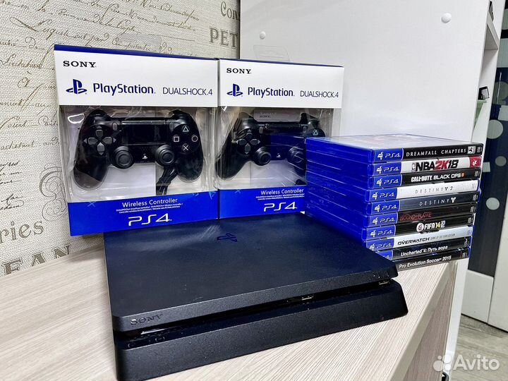PS4 Slim + 2 геймпада, игры, гарантия