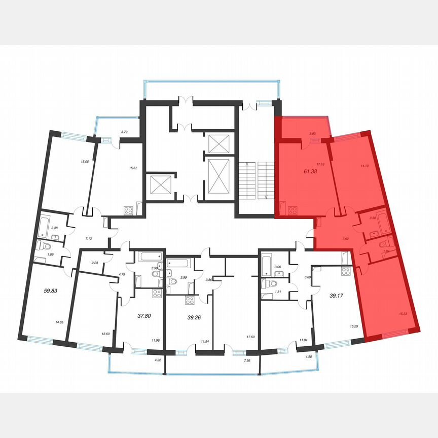 2-к. квартира, 63,3 м², 6/22 эт.