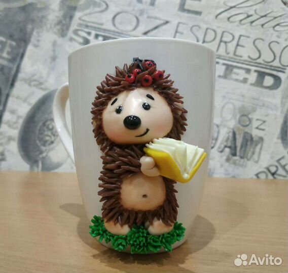 Кружки, чашки с декором из полимерной глины