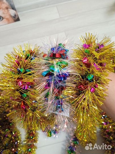 Мишура цветная золото, серебро 2 метра новая