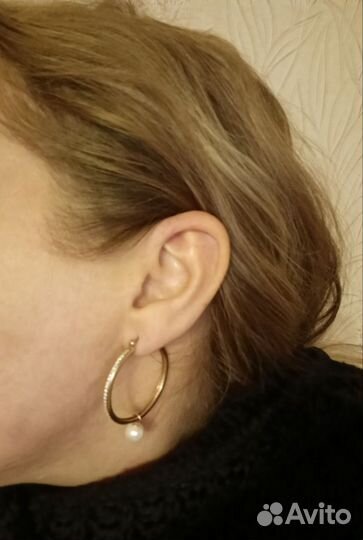 Серебряные серьги конго с позолотой и жемчугом