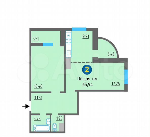2-к. квартира, 62 м², 6/10 эт.