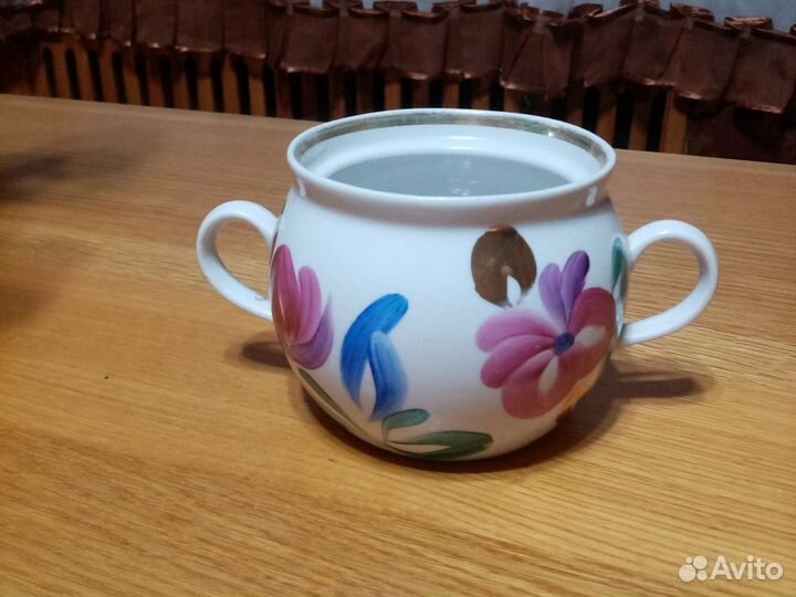 Сахарница, фарфор СССР. Винтажная. Ручная роспись