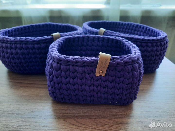 Вязаные корзинки ручной работы