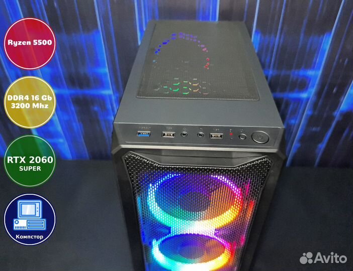 Игровой пк новый AMD5500-RTX2060SUP-16DDR4-JME-A520