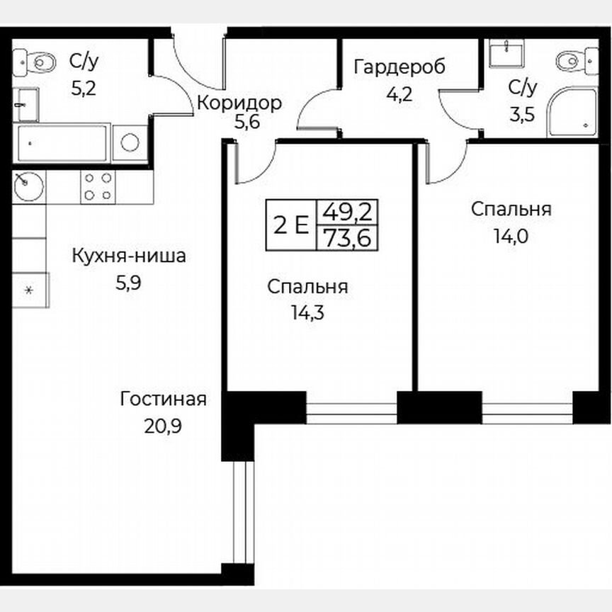 2-к. апартаменты, 73,6 м², 24/30 эт.