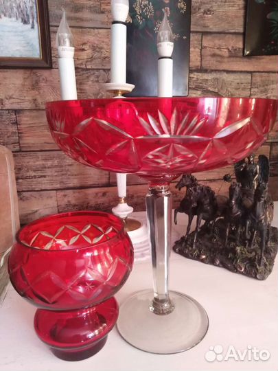 Конфетница фруктовница Богемия СССР хрусталь