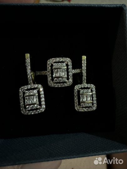 Серебряный комплект кольцо и серьги