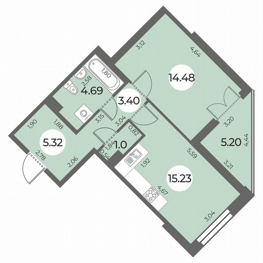 1-к. квартира, 46 м², 3/24 эт.