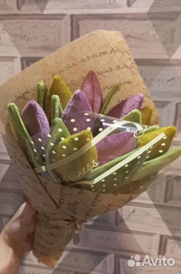 Цветы, тюльпаны из ткани, букет цветов, подарок