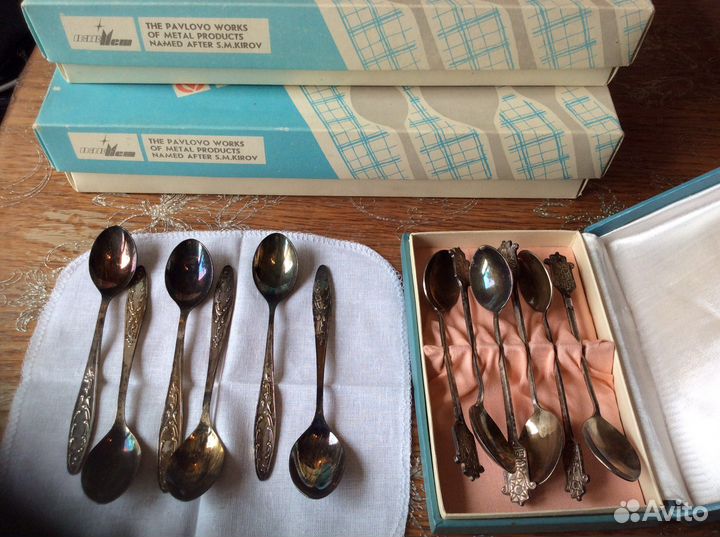 Наборы столовые и десертных ложек мельхиор СССР