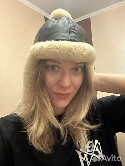 Шапка-ушанка взрослая USA кожаная с мехом