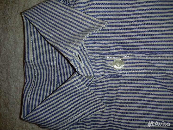 Рубашка белая в мелкую полоску длин.рук р.110-116