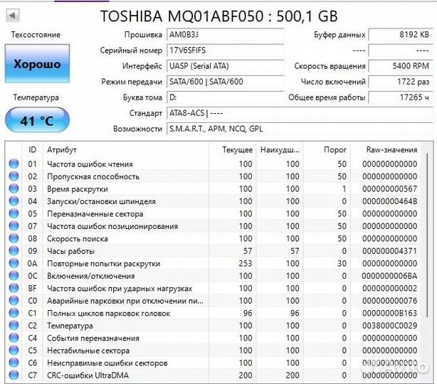 Жесткий диск Toshiba 500 гб MQ01ABF050