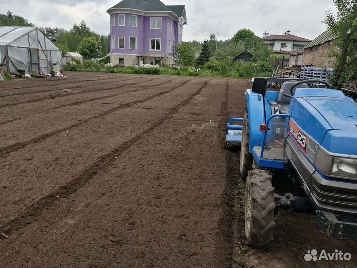 Вспашка земли минитрактором, покос травы