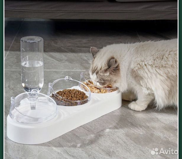Тройная миска с автопоилкой для кошек