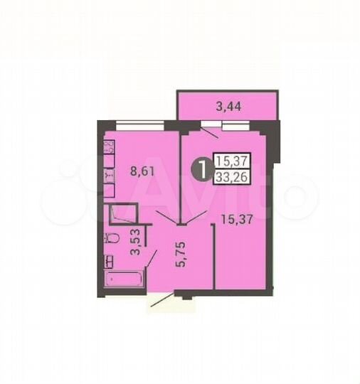 1-к. квартира, 33,3 м², 9/14 эт.