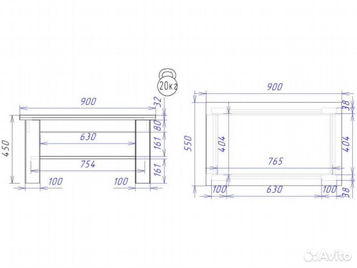 Стол журнальный Норд Риббек серый/Фреско