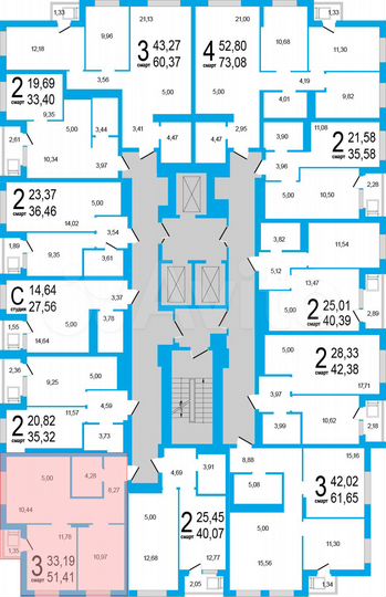 3-к. квартира, 51,4 м², 13/18 эт.