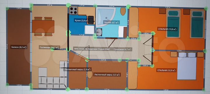 3-к. квартира, 88 м², 3/3 эт.