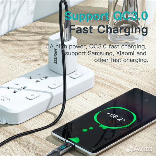 Кабель для быстрой зарядки USB Type-C на USB