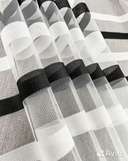 Тюль Полоска Черно-белый