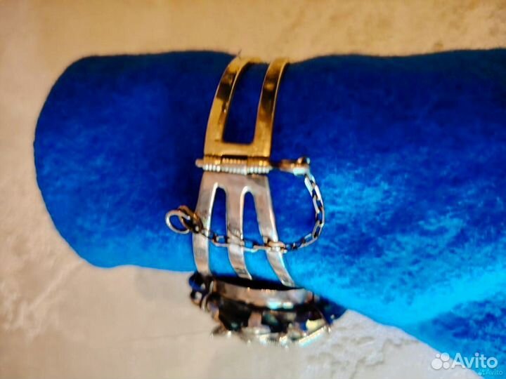 Серебряный браслет с камнем Пирит и кольцо